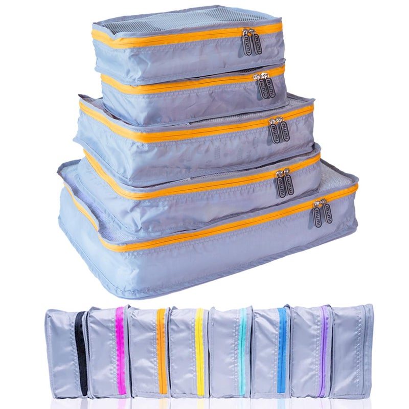 MUMI Packing Cubes - 5 Compression Packing Cubes for Travel, Luggage Organizer Bags for Suitcases, Carry-On, Duffle or Backpack â€“ Mesh, Waterproof Bags for Clothes, Kids & Travel Accessories - Orange - Image 1